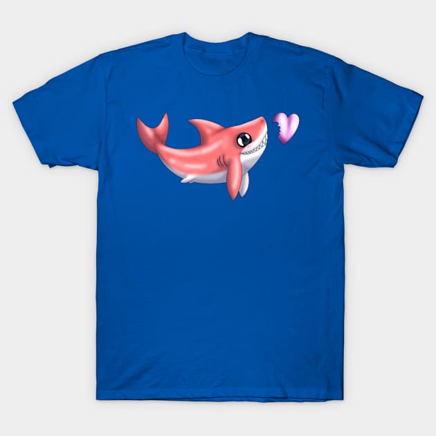 Shark Bites! (Coral) T-Shirt by spyroid101